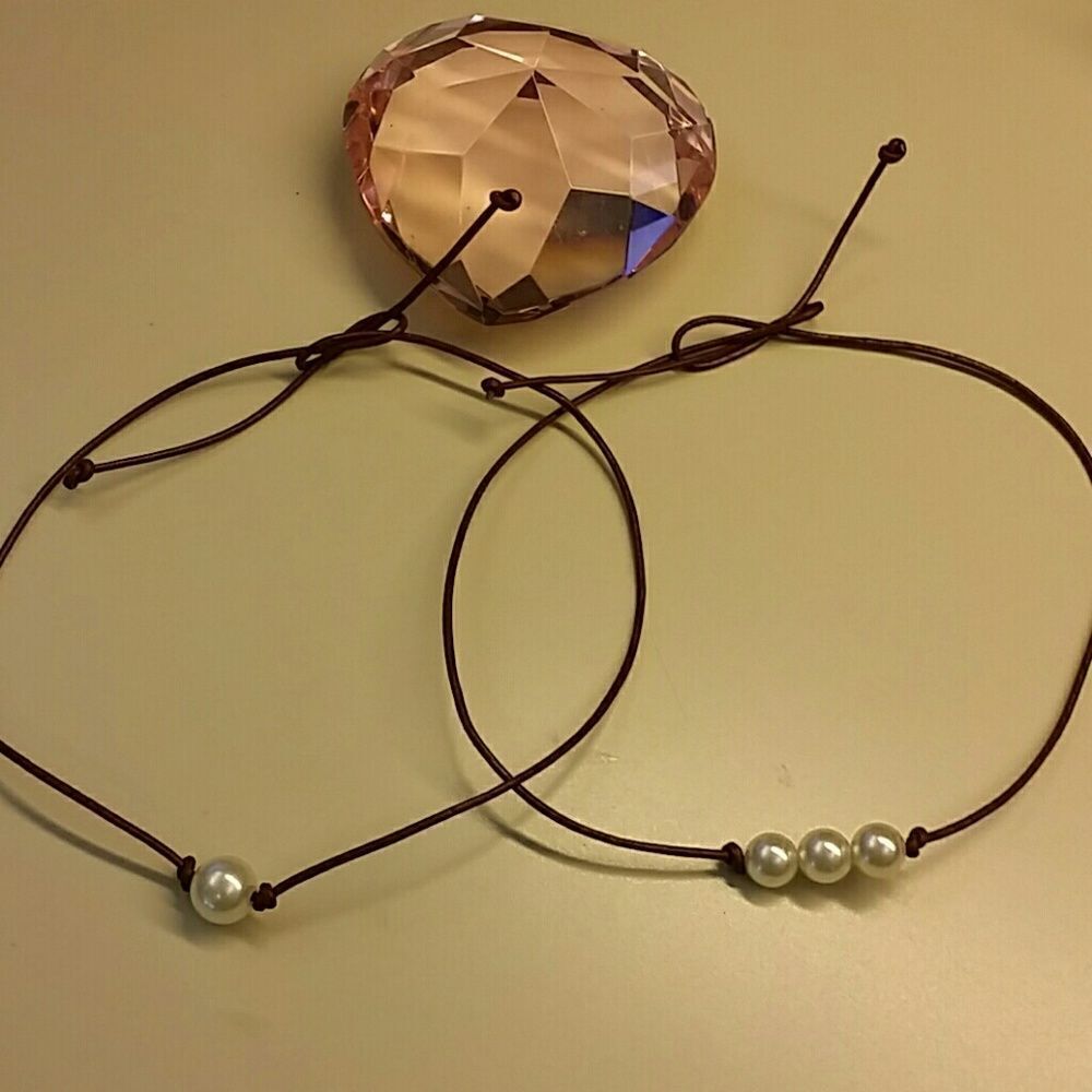 Bundle Leather Pearl Chokers!